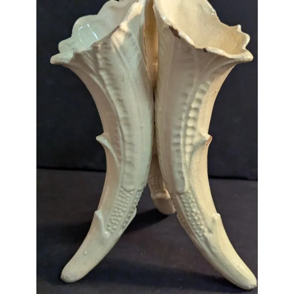 Vintage Belleek Irish Porcelain Cream Cornucopia Triple Vase Lily of the Valley